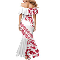 All White Maori Tribal Tattoo Personalised Family Matching Mermaid Dress and Hawaiian Shirt Classic Red Polynesian Style LT9 - Polynesian Pride