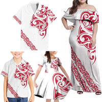 All White Maori Tribal Tattoo Personalised Family Matching Off Shoulder Maxi Dress and Hawaiian Shirt Classic Red Polynesian Style LT9 - Polynesian Pride