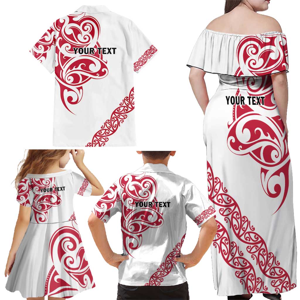 All White Maori Tribal Tattoo Personalised Family Matching Off Shoulder Maxi Dress and Hawaiian Shirt Classic Red Polynesian Style LT9 - Polynesian Pride