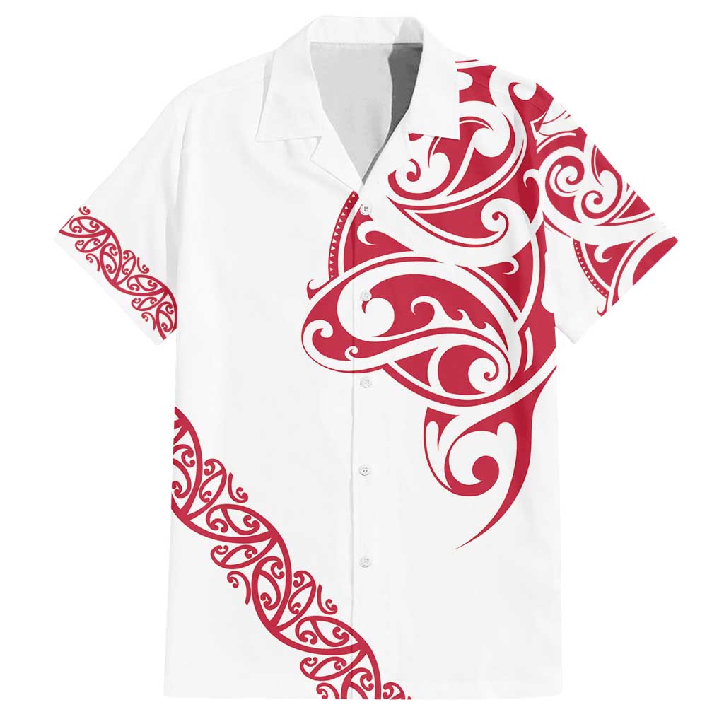 All White Maori Tribal Tattoo Personalised Family Matching Off Shoulder Maxi Dress and Hawaiian Shirt Classic Red Polynesian Style LT9 Dad's Shirt - Short Sleeve Red - Polynesian Pride