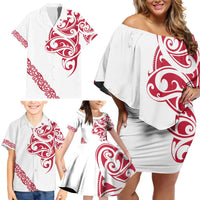 All White Maori Tribal Tattoo Personalised Family Matching Off Shoulder Short Dress and Hawaiian Shirt Classic Red Polynesian Style LT9 - Polynesian Pride