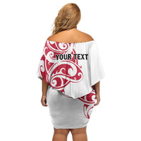 All White Maori Tribal Tattoo Personalised Family Matching Off Shoulder Short Dress and Hawaiian Shirt Classic Red Polynesian Style LT9 - Polynesian Pride