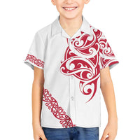 All White Maori Tribal Tattoo Personalised Family Matching Off Shoulder Short Dress and Hawaiian Shirt Classic Red Polynesian Style LT9 Son's Shirt Red - Polynesian Pride