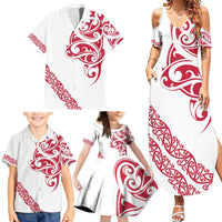 All White Maori Tribal Tattoo Personalised Family Matching Summer Maxi Dress and Hawaiian Shirt Classic Red Polynesian Style LT9 - Polynesian Pride