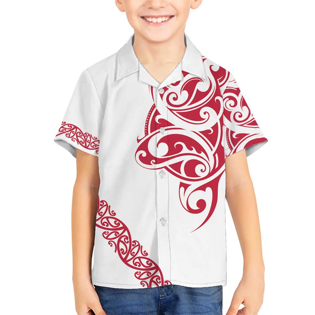 All White Maori Tribal Tattoo Personalised Family Matching Summer Maxi Dress and Hawaiian Shirt Classic Red Polynesian Style LT9 Son's Shirt Red - Polynesian Pride