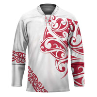 All White Maori Tribal Tattoo Personalised Hockey Jersey Classic Red Polynesian Style - Polynesian Pride