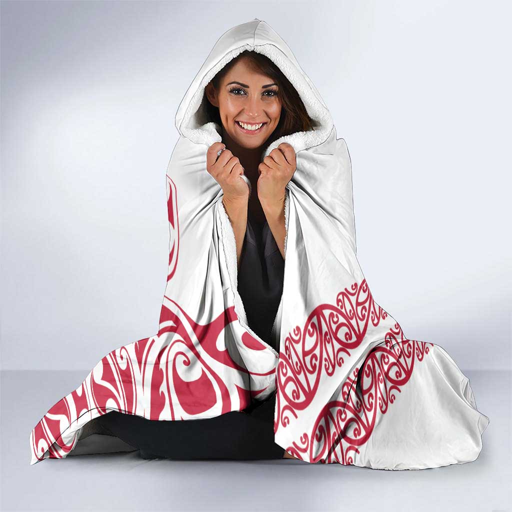 All White Maori Tribal Tattoo Personalised Hooded Blanket Classic Red Polynesian Style LT9 - Polynesian Pride