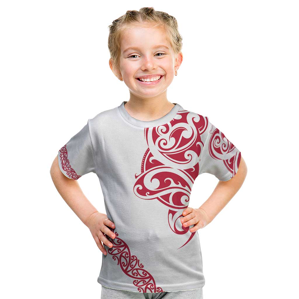 All White Maori Tribal Tattoo Personalised Kid T Shirt Classic Red Polynesian Style LT9 Red - Polynesian Pride