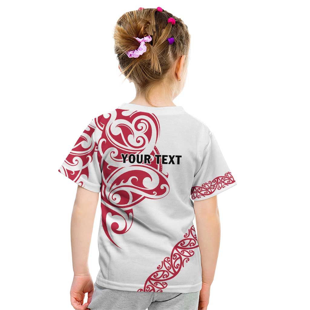All White Maori Tribal Tattoo Personalised Kid T Shirt Classic Red Polynesian Style LT9 - Polynesian Pride