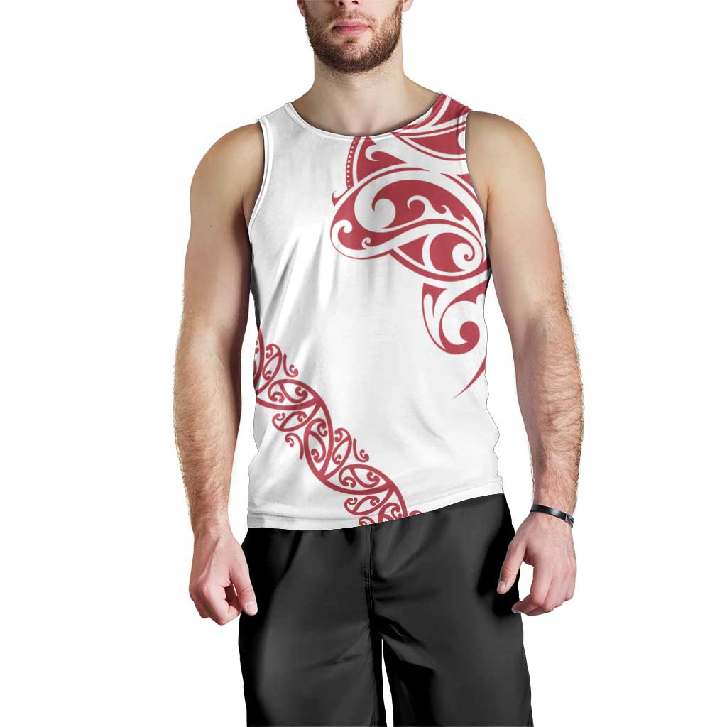 All White Maori Tribal Tattoo Personalised Men Tank Top Classic Red Polynesian Style LT9 - Polynesian Pride