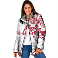 All White Maori Tribal Tattoo Personalised Padded Jacket Classic Red Polynesian Style - Polynesian Pride
