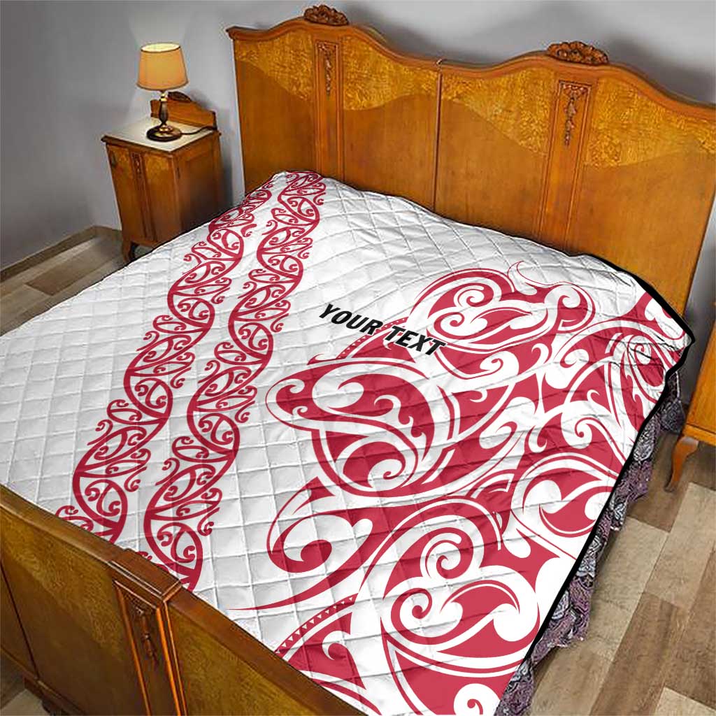 All White Maori Tribal Tattoo Personalised Quilt Classic Red Polynesian Style - Polynesian Pride