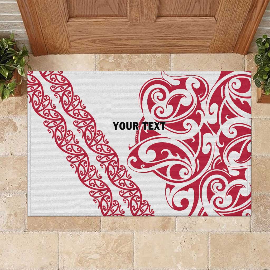 All White Maori Tribal Tattoo Personalised Rubber Doormat Classic Red Polynesian Style - Polynesian Pride