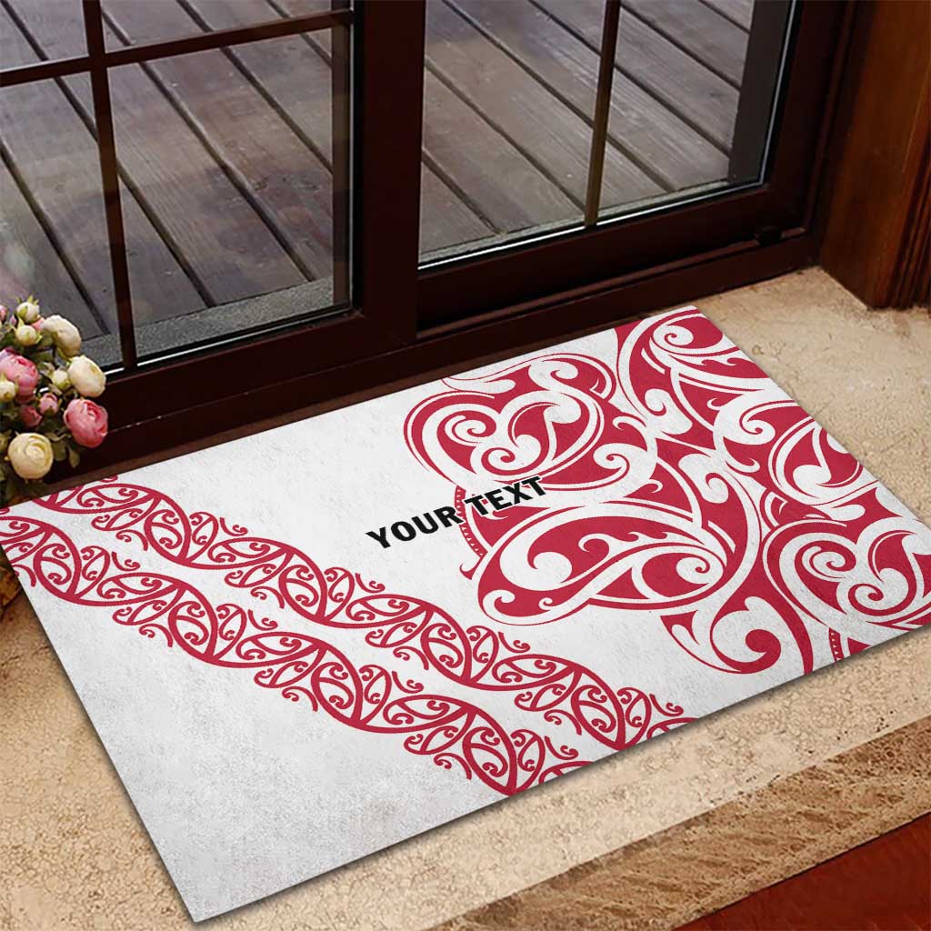 All White Maori Tribal Tattoo Personalised Rubber Doormat Classic Red Polynesian Style - Polynesian Pride
