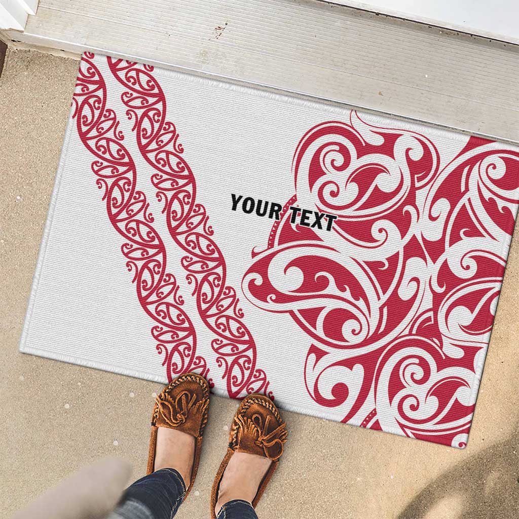 All White Maori Tribal Tattoo Personalised Rubber Doormat Classic Red Polynesian Style - Polynesian Pride