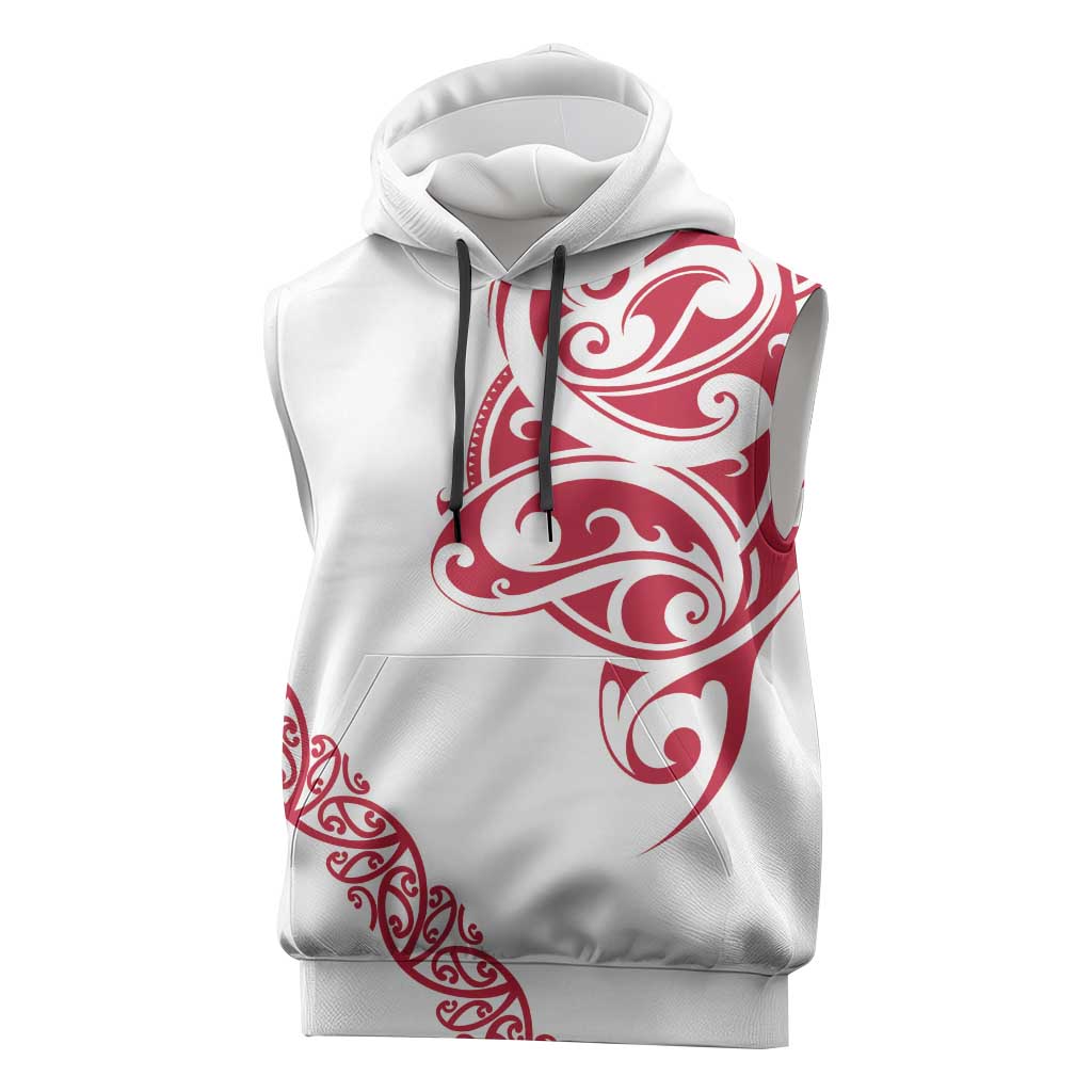 All White Maori Tribal Tattoo Personalised Sleeveless Hoodie Classic Red Polynesian Style - Polynesian Pride