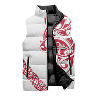 All White Maori Tribal Tattoo Personalised Sleeveless Puffer Jacket Classic Red Polynesian Style - Polynesian Pride