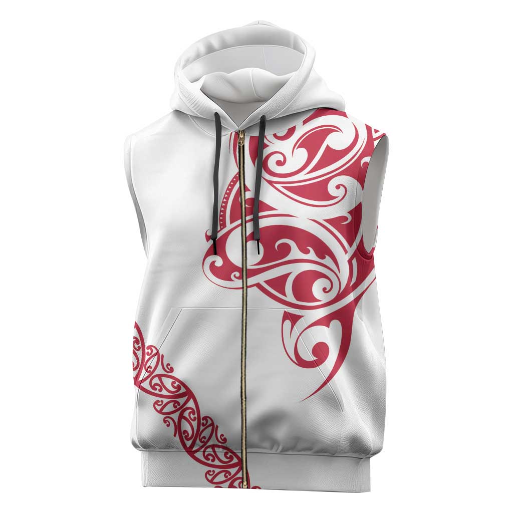 All White Maori Tribal Tattoo Personalised Sleeveless Zip Hoodie Classic Red Polynesian Style - Polynesian Pride