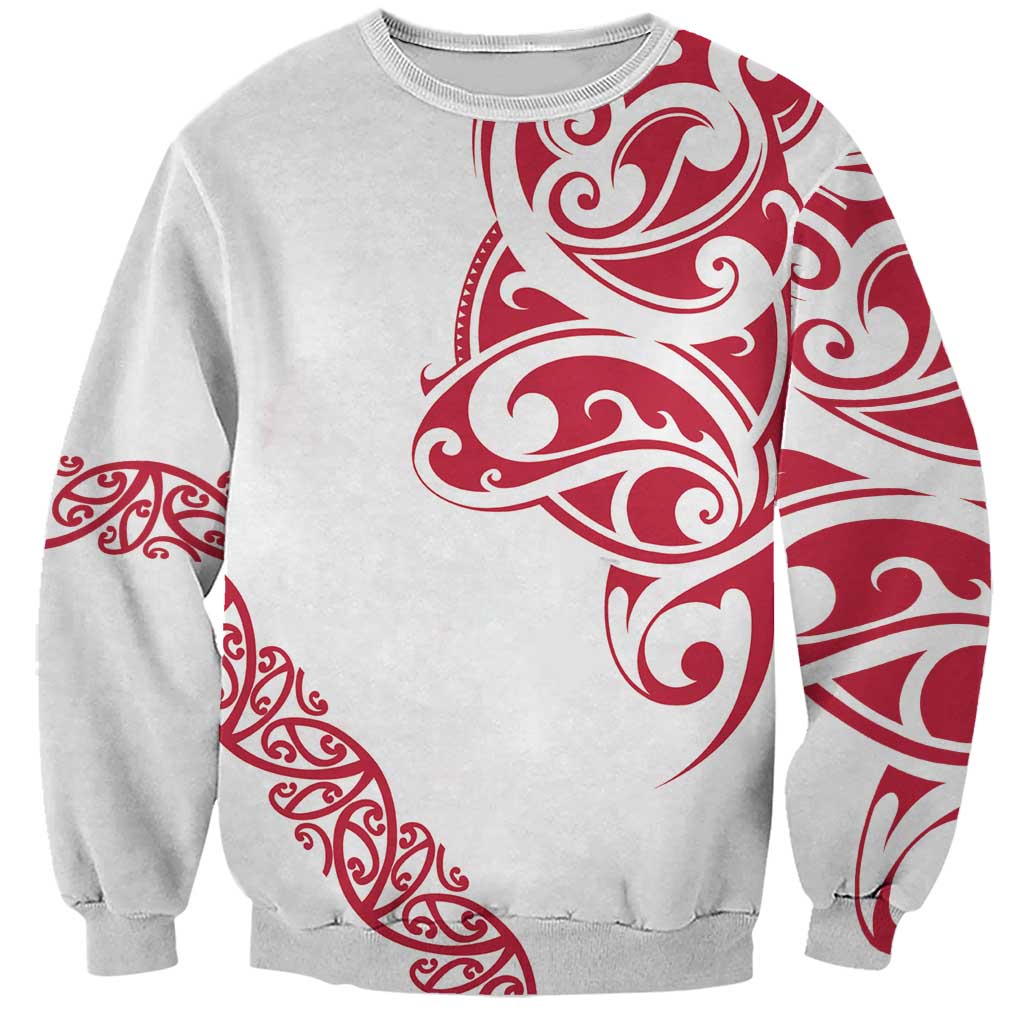 All White Maori Tribal Tattoo Personalised Sweatshirt Classic Red Polynesian Style - Polynesian Pride
