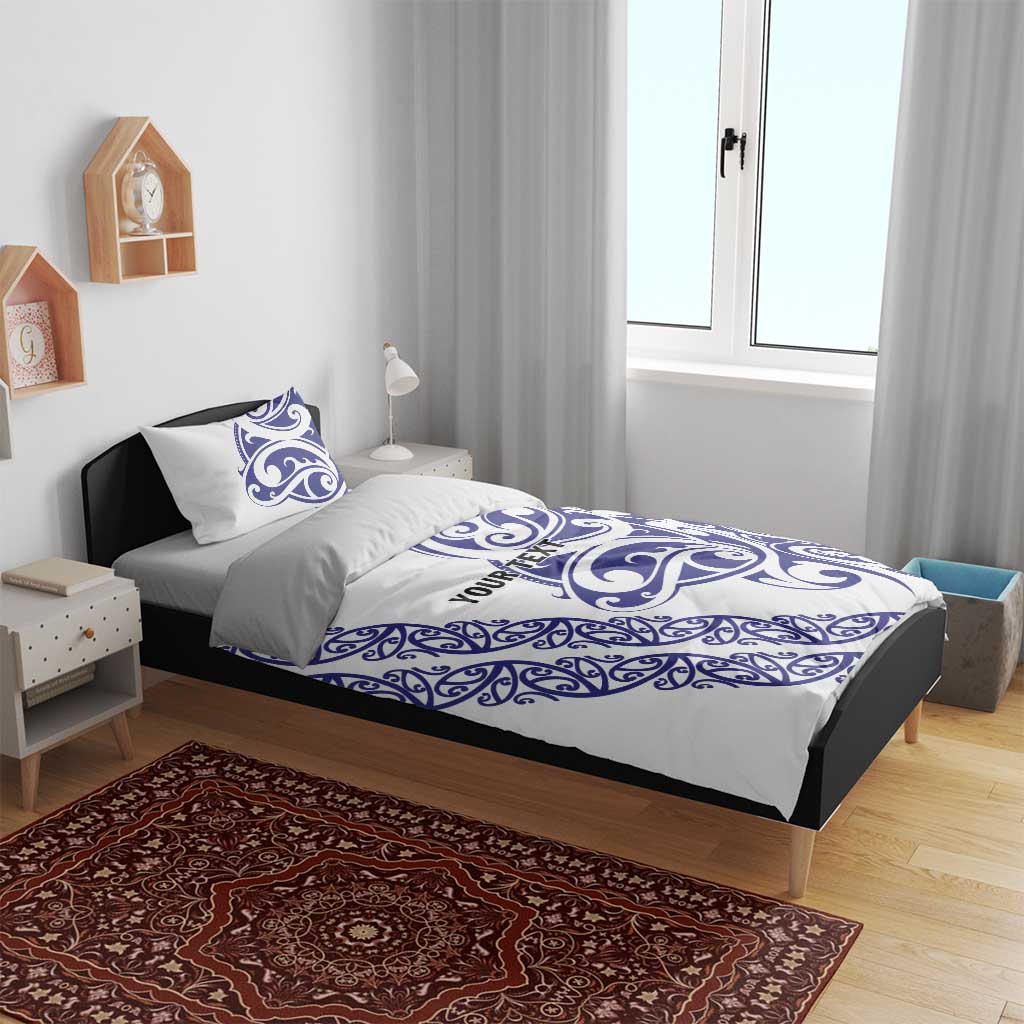 All White Maori Tribal Tattoo Personalised Bedding Set Dark Blue Polynesian Style - Polynesian Pride