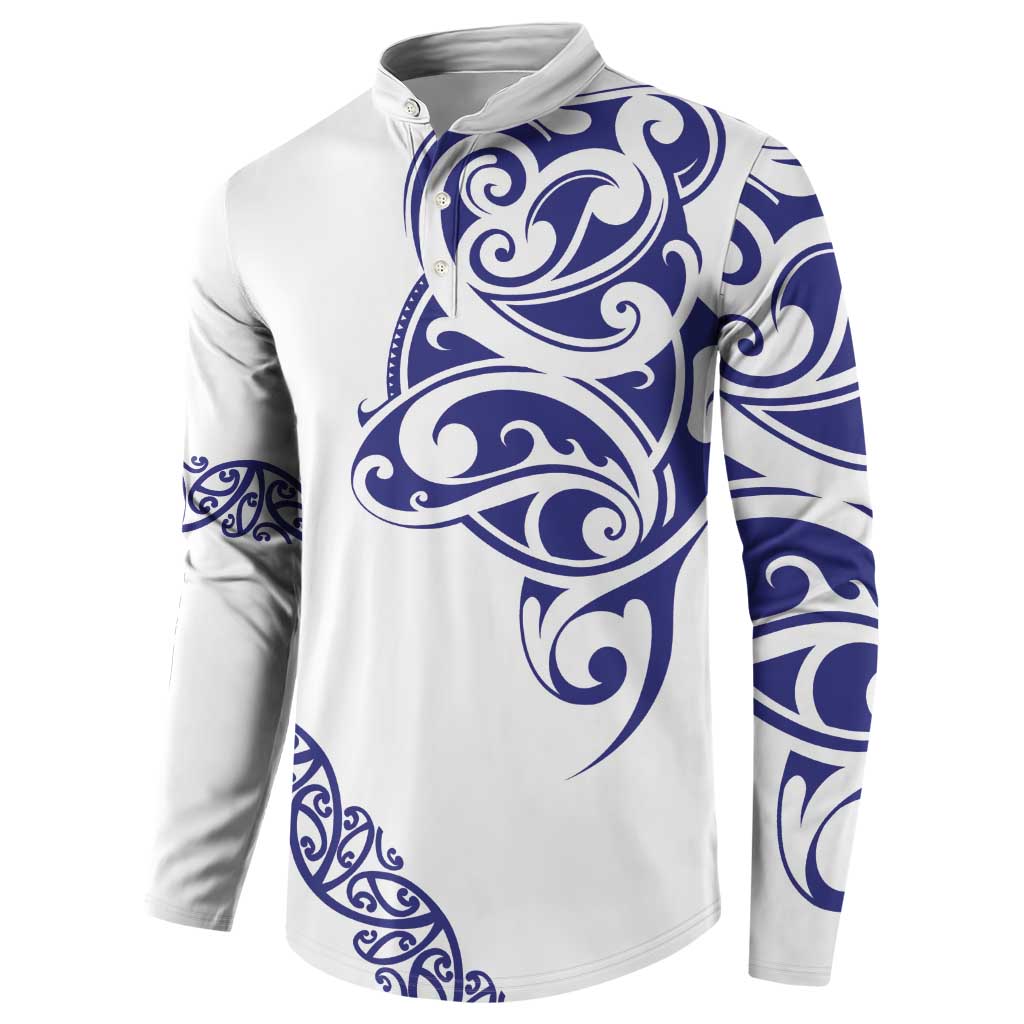 All White Maori Tribal Tattoo Personalised Button Sweatshirt Dark Blue Polynesian Style - Polynesian Pride