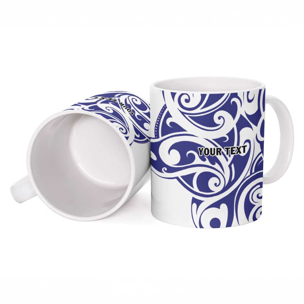 All White Maori Tribal Tattoo Personalised Ceramic Mug Dark Blue Polynesian Style - Polynesian Pride