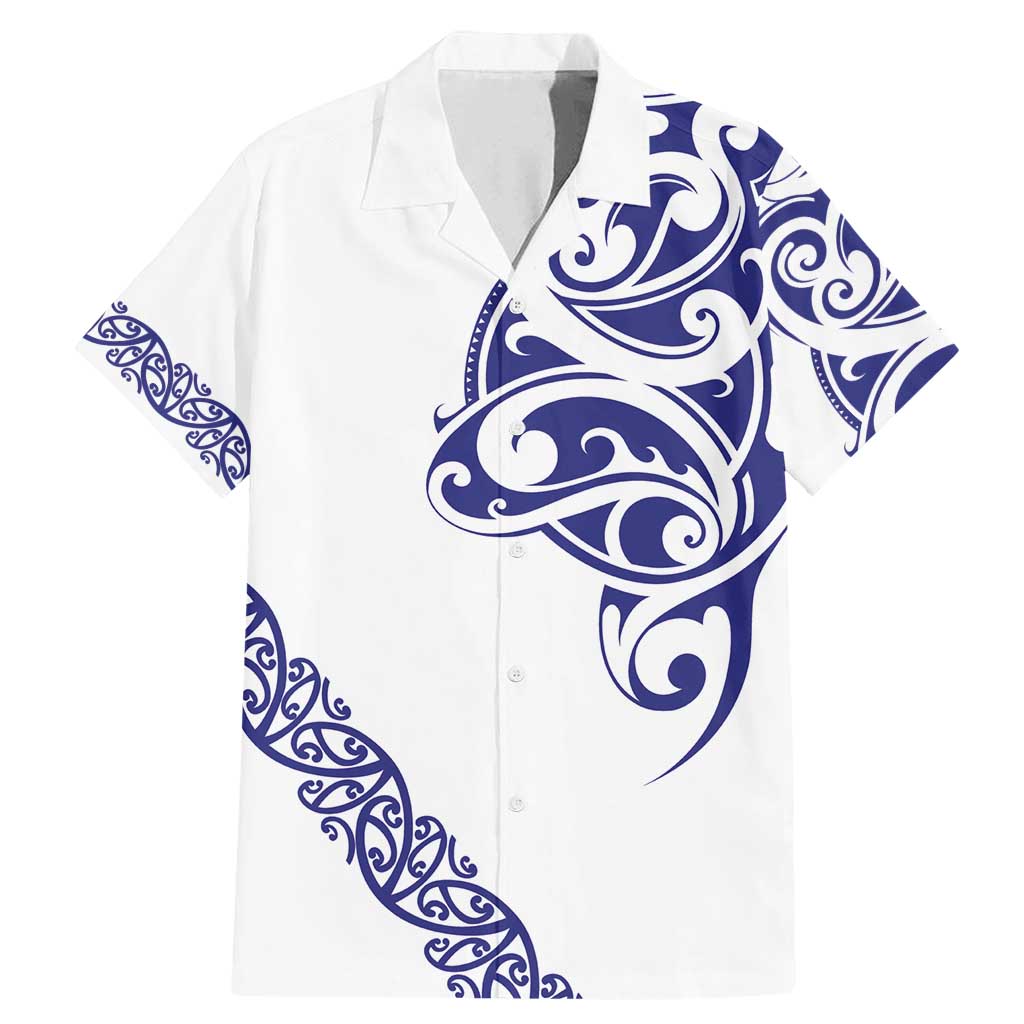 All White Maori Tribal Tattoo Personalised Family Matching Mermaid Dress and Hawaiian Shirt Dark Blue Polynesian Style LT9 Dad's Shirt - Short Sleeve Blue - Polynesian Pride