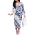 All White Maori Tribal Tattoo Personalised Family Matching Off The Shoulder Long Sleeve Dress and Hawaiian Shirt Dark Blue Polynesian Style - Polynesian Pride