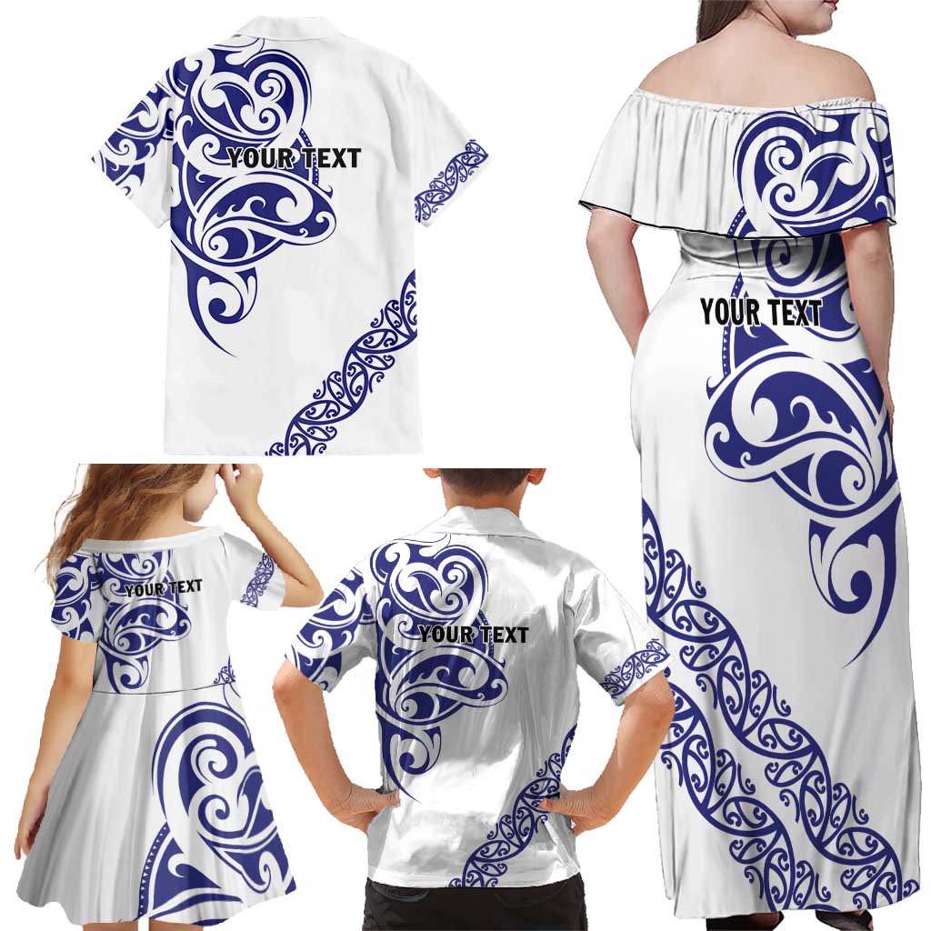 All White Maori Tribal Tattoo Personalised Family Matching Off Shoulder Maxi Dress and Hawaiian Shirt Dark Blue Polynesian Style LT9 - Polynesian Pride