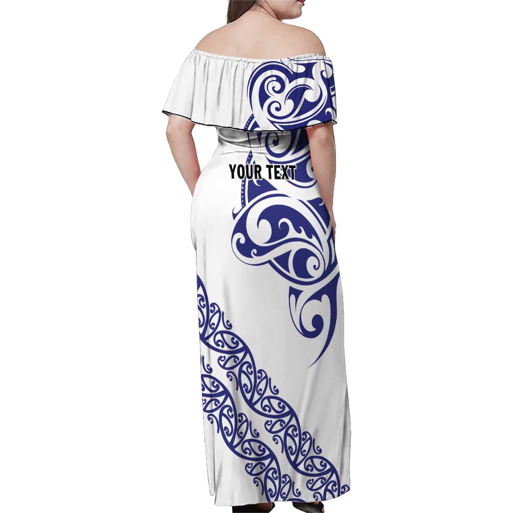 All White Maori Tribal Tattoo Personalised Family Matching Off Shoulder Maxi Dress and Hawaiian Shirt Dark Blue Polynesian Style LT9 - Polynesian Pride