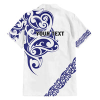 All White Maori Tribal Tattoo Personalised Family Matching Off Shoulder Short Dress and Hawaiian Shirt Dark Blue Polynesian Style LT9 - Polynesian Pride