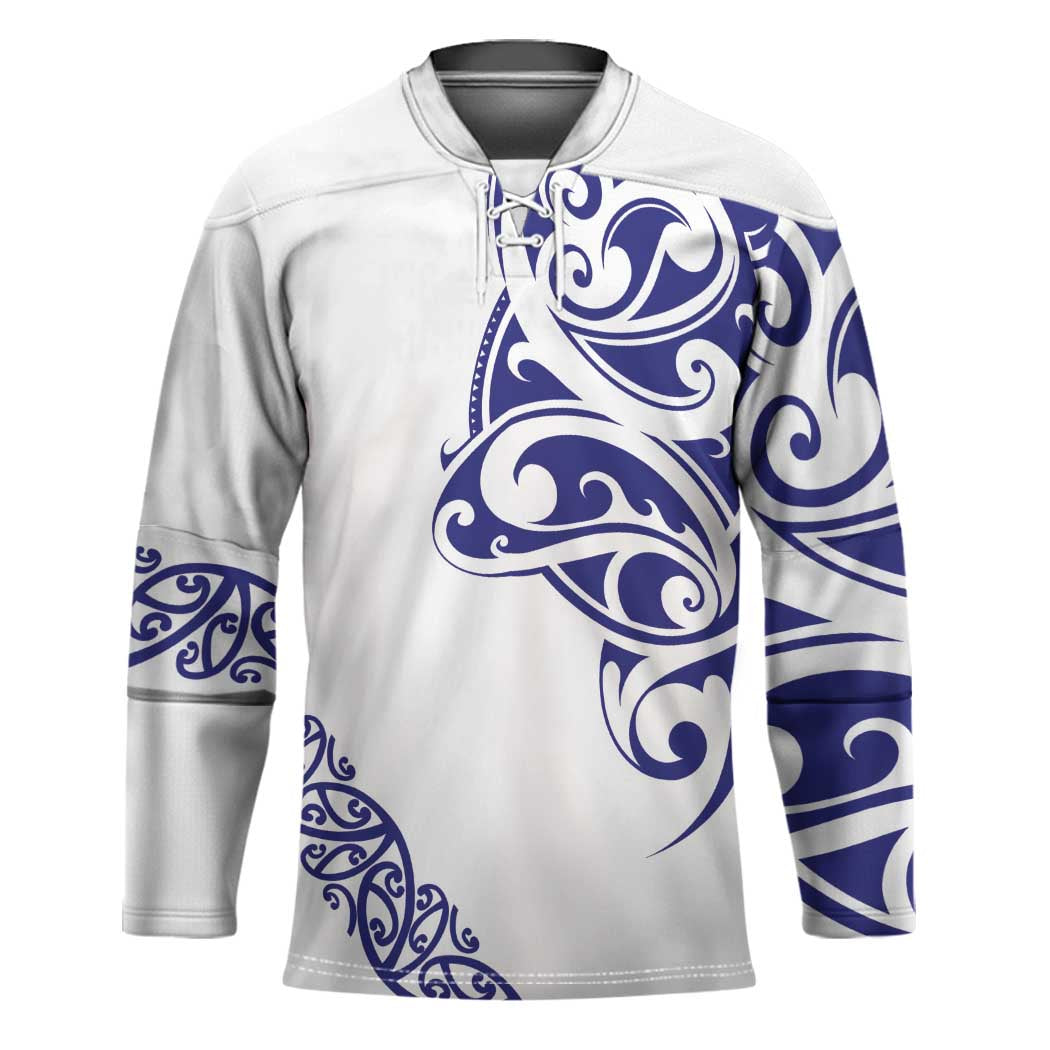 All White Maori Tribal Tattoo Personalised Hockey Jersey Dark Blue Polynesian Style - Polynesian Pride
