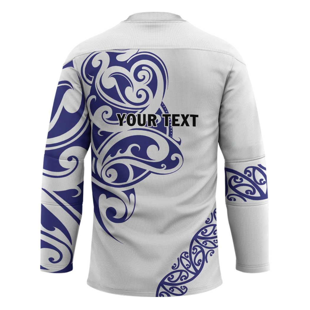 All White Maori Tribal Tattoo Personalised Hockey Jersey Dark Blue Polynesian Style - Polynesian Pride