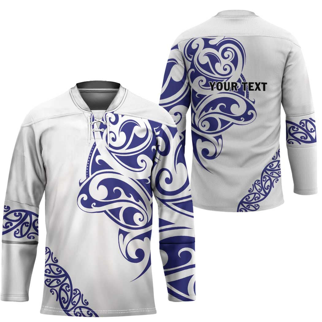 All White Maori Tribal Tattoo Personalised Hockey Jersey Dark Blue Polynesian Style - Polynesian Pride