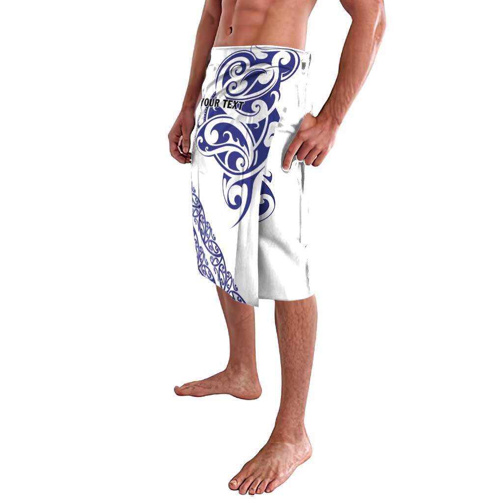 All White Maori Tribal Tattoo Personalised Lavalava Dark Blue Polynesian Style - Polynesian Pride