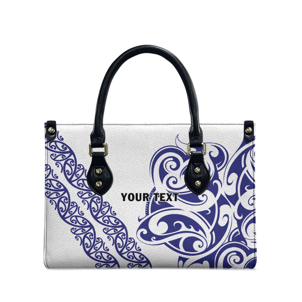 All White Maori Tribal Tattoo Personalised Leather Bag Dark Blue Polynesian Style - Polynesian Pride
