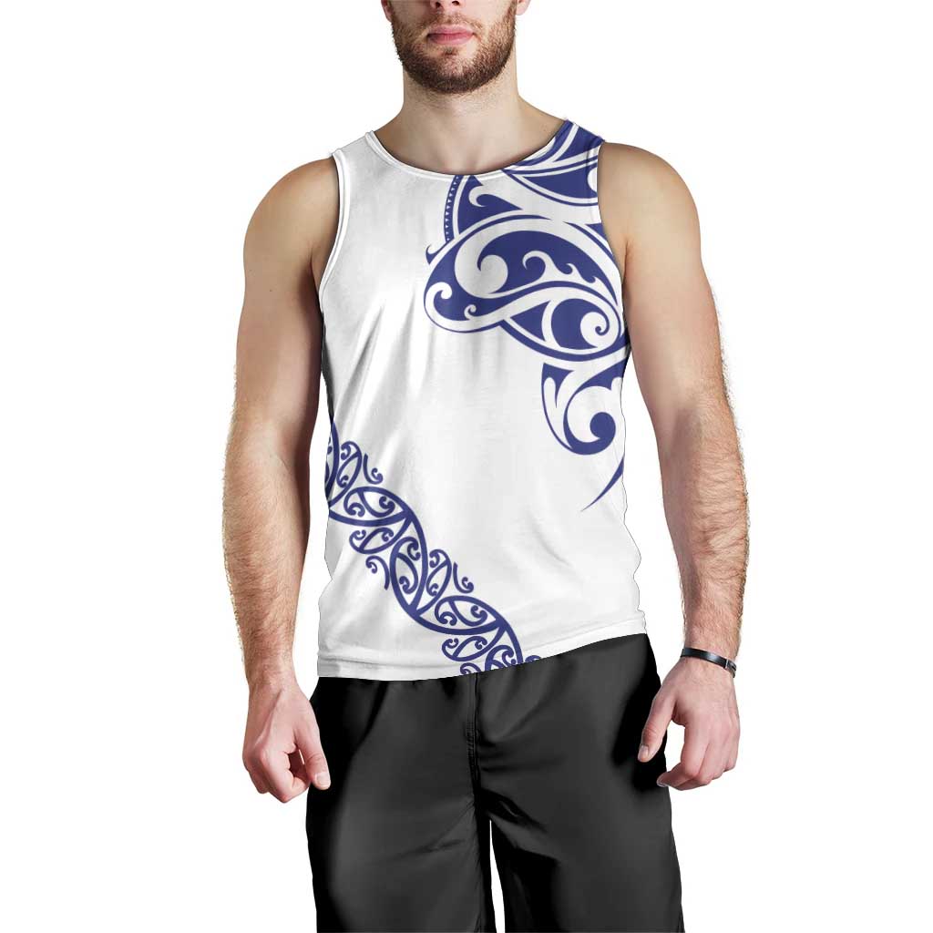 All White Maori Tribal Tattoo Personalised Men Tank Top Dark Blue Polynesian Style LT9 - Polynesian Pride