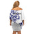 All White Maori Tribal Tattoo Personalised Off Shoulder Short Dress Dark Blue Polynesian Style - Polynesian Pride