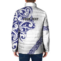 All White Maori Tribal Tattoo Personalised Padded Jacket Dark Blue Polynesian Style - Polynesian Pride