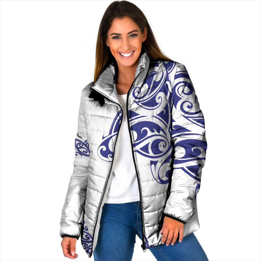 All White Maori Tribal Tattoo Personalised Padded Jacket Dark Blue Polynesian Style - Polynesian Pride