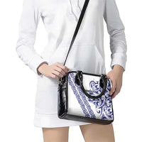 All White Maori Tribal Tattoo Personalised Shoulder Handbag Dark Blue Polynesian Style - Polynesian Pride