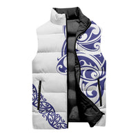 All White Maori Tribal Tattoo Personalised Sleeveless Puffer Jacket Dark Blue Polynesian Style - Polynesian Pride