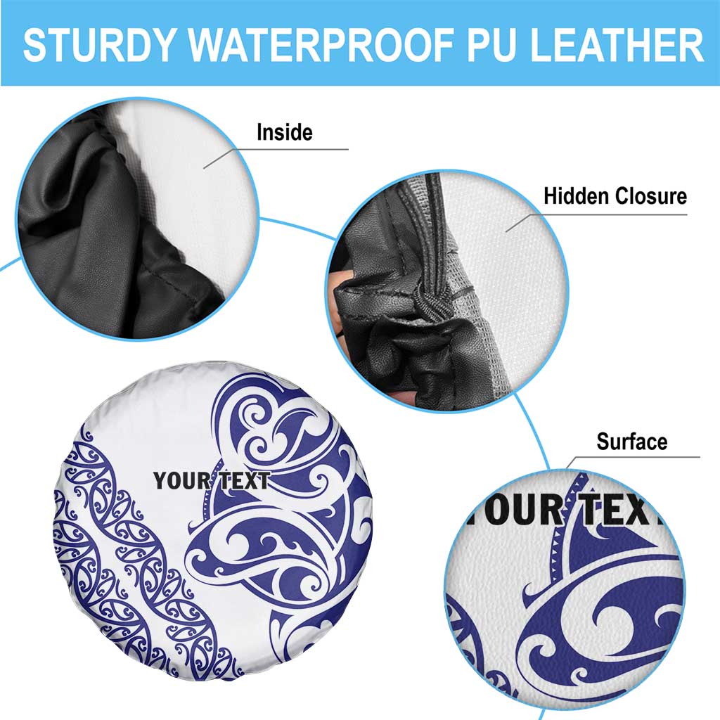 All White Maori Tribal Tattoo Personalised Spare Tire Cover Dark Blue Polynesian Style - Polynesian Pride
