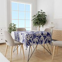 All White Maori Tribal Tattoo Personalised Tablecloth Dark Blue Polynesian Style - Polynesian Pride