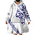 All White Maori Tribal Tattoo Personalised Wearable Blanket Hoodie Dark Blue Polynesian Style - Polynesian Pride