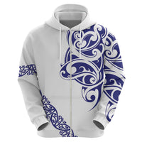 All White Maori Tribal Tattoo Personalised Zip Hoodie Dark Blue Polynesian Style - Polynesian Pride