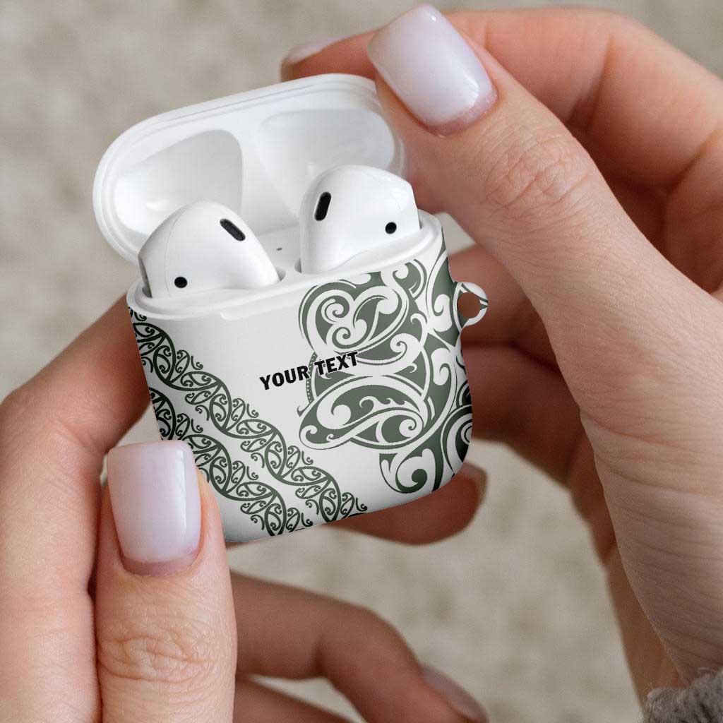 All White Maori Tribal Tattoo Personalised AirPods Case Moss Green Polynesian Style - Polynesian Pride