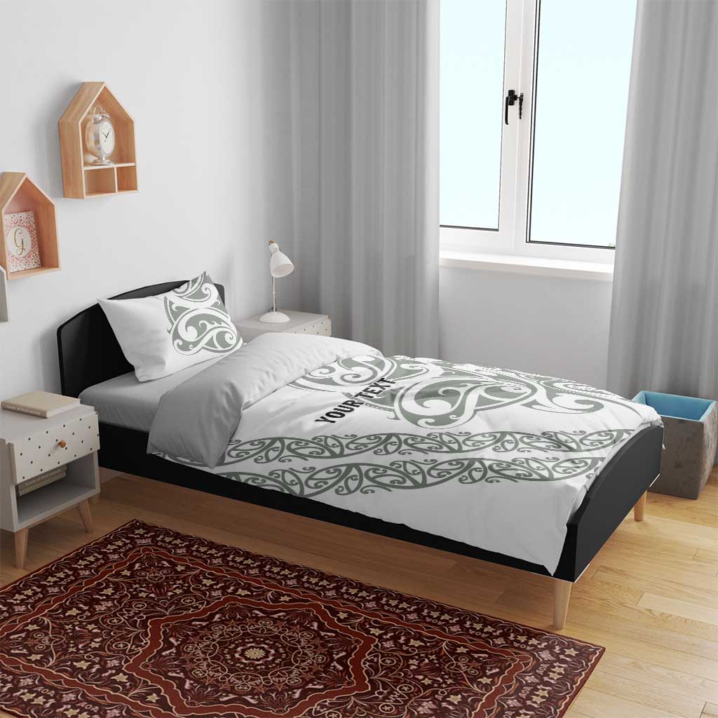 All White Maori Tribal Tattoo Personalised Bedding Set Moss Green Polynesian Style - Polynesian Pride