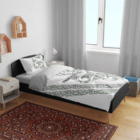 All White Maori Tribal Tattoo Personalised Bedding Set Moss Green Polynesian Style - Polynesian Pride