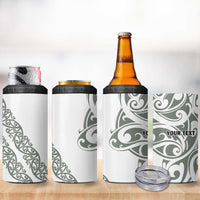 All White Maori Tribal Tattoo Personalised 4 in 1 Can Cooler Tumbler Moss Green Polynesian Style - Polynesian Pride